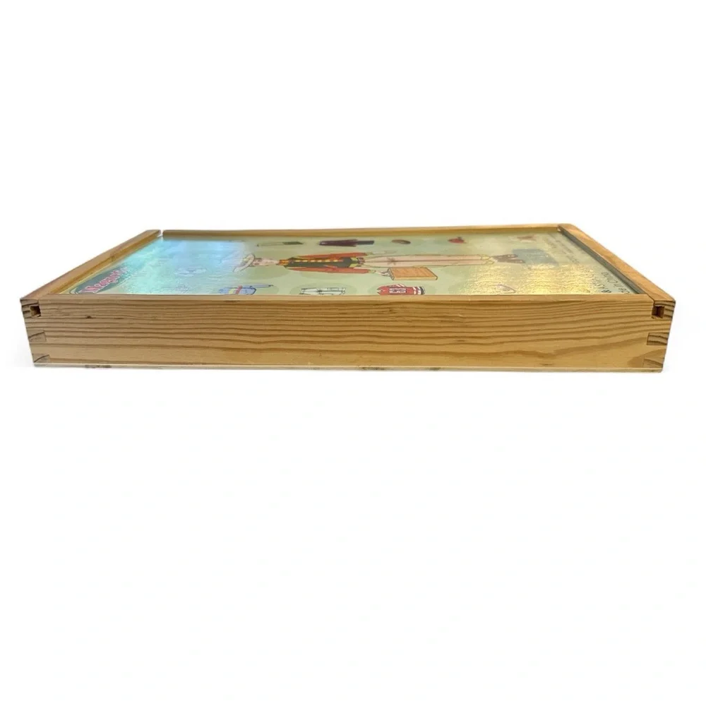 Magnetic Boy Dress Up Wooden Box, Model, Stand, and Clothing Items Used